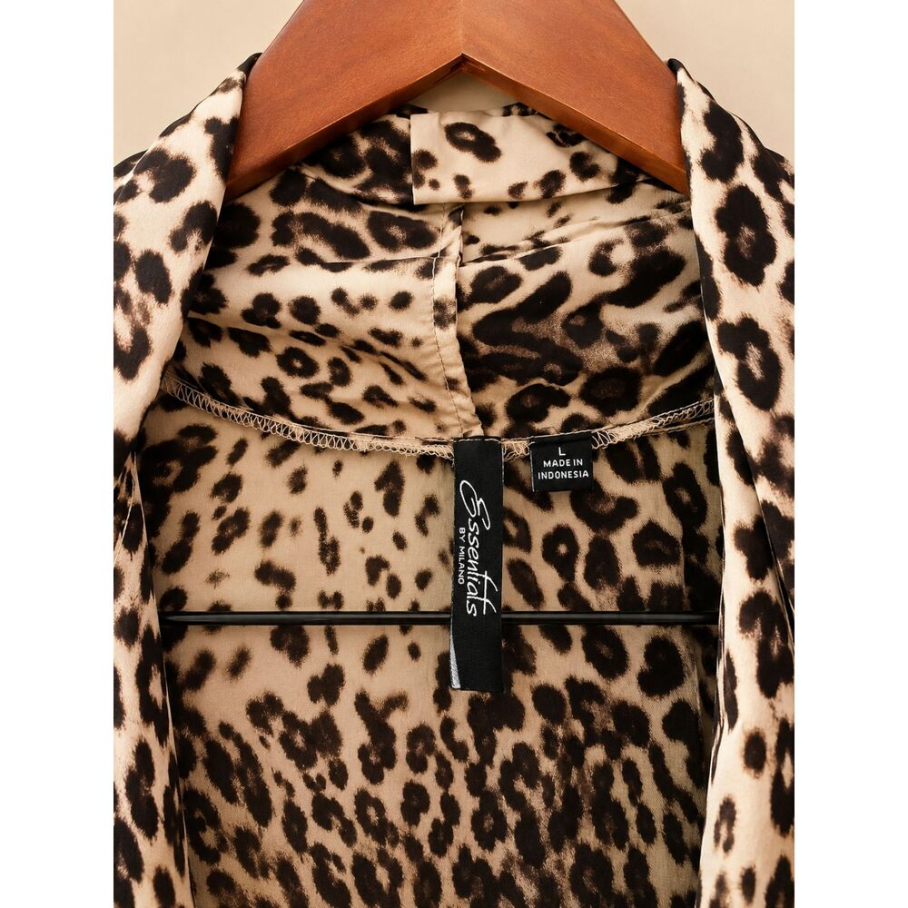 Essentials By Milano Leopard Draped Surplice Blouse Size L Officecore Mob Wife - Picture 7 of 8